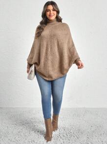 SHEIN LUNE 加高領蝙蝠袖斗篷 - 卡其色 - 查看 4