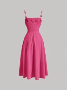 SHEIN MOD Lace Up Front Cami Dress - Hot Pink - View 2