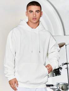 Manfinity Hypemode Men Kangaroo Pocket Drawstring Hooded Sweatshirt - White - View 6