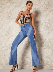 SHEIN BAE Quần ống loe - Rửa tối - Xem 3