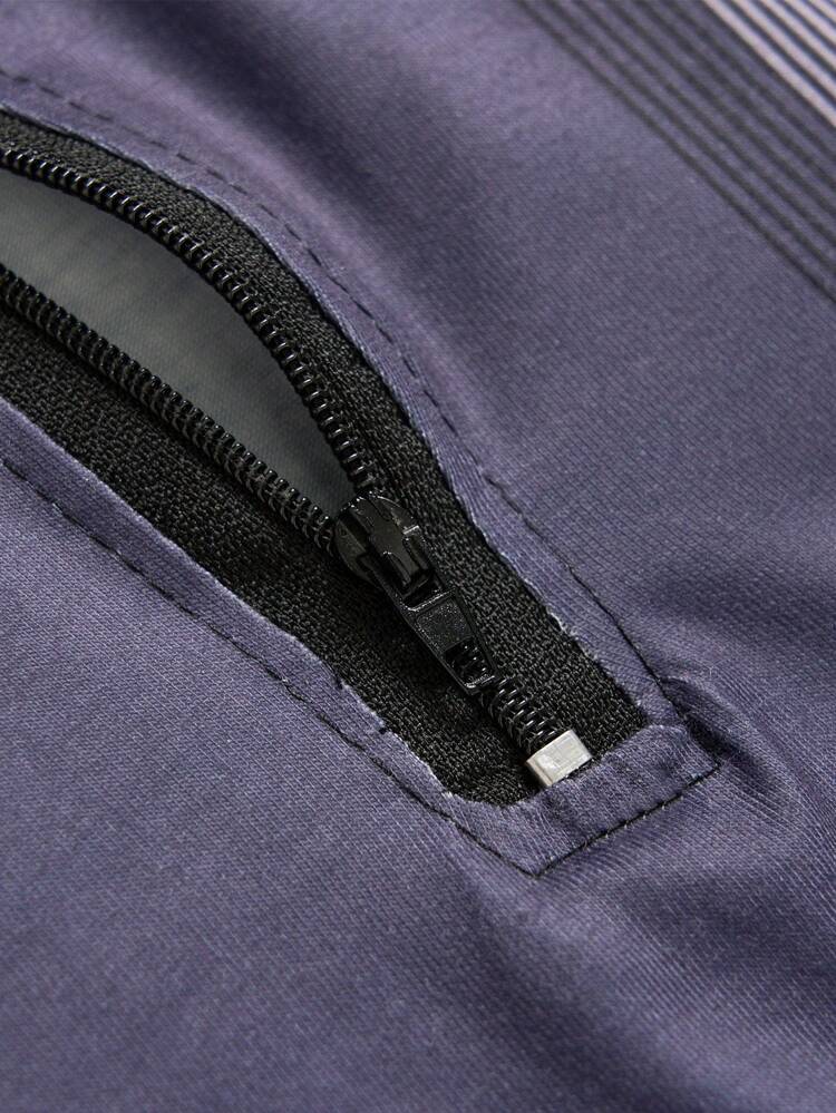 Men Color Block Quarter Zip Polo Shirt