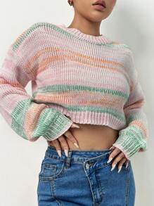 SHEIN Unity 太空染色落肩短款针织套头衫秋冬毛衣 - 彩色 - 查看 4