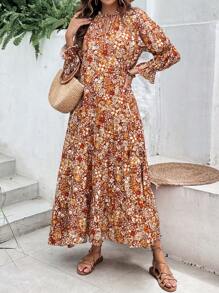 SHEIN VCAY 通體花卉印花荷葉邊袖荷葉邊下擺罩衫裙 - 彩色 - 查看 3