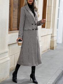SHEIN LUNE 千鳥格印花雙排扣大衣 - 彩色 - 查看 4