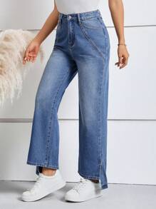 SHEIN LUNE Jeans de talle alto bajo con abertura de pierna ancha