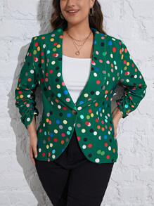 SHEIN LUNE 大碼波點圖案青果領西裝外套 - 綠色 - 查看 5