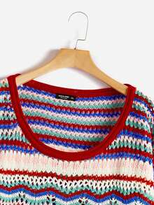 Flirla 加條紋圖案挑窿針織落肩毛衣 - 彩色 - 查看 3