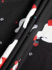 Christmas Print Contrast Lace Tee - Black - View 5