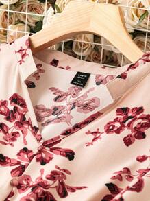 SHEIN Clasi 加大花卉印花灯笼袖荷叶边下摆系带连衣裙长款女装 - 彩色 - 查看 5