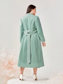 Modelyn Plus Contrast Binding Belted Overcoat - Mint Green - View 2