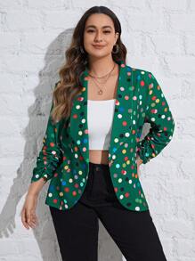 SHEIN LUNE 大碼波點圖案青果領西裝外套 - 綠色 - 查看 4