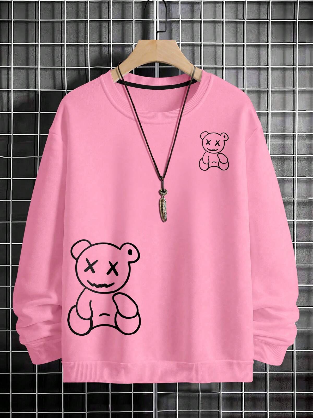 Manfinity Homme Sweat-shirt-shirt à imprimé ours pour hommes, col ras du cou, manches longues, Sweat-shirt-shirt graphique pour sortir. Cadeau pour amis, mari, petit-ami. Rose streetwear, pour l'automne 7