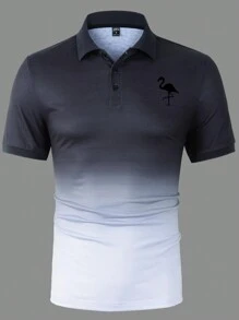 Manfinity RSRT 男士漸層火烈鳥圖案POLO衫 - 深灰色 - 查看 4