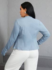 SHEIN EZwear 秋冬加大拉链拇指孔罗纹针织夹克 - 藍色 - 查看 2