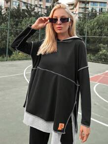 EURMUSE Letter Patched Drop Shoulder 2 In 1 Sweatshirt & Pants - Black - View 4