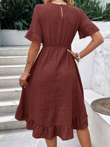 SHEIN LUNE Vestido de manga amplia bajo con fruncido - Rosa Roja - Ver 2