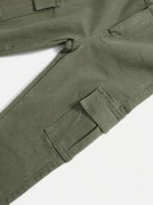 SHEIN Tween Boy Casual Flap Pocket Denim Jeans, Versatile Stylish Suitable For Spring And Autumn Daily Wear And Outing - Army Green - View 4