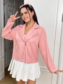SHEIN MOD 加拉鍊夾克 - 藕粉色 - 查看 3