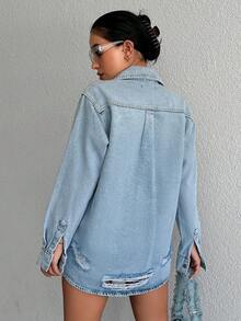 EURMUSE Cazadora mezclilla con bolsillo con solapa desgarro - Lavado ligero - Ver 2