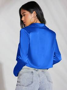 SHEIN BAE Solid Button Front Satin Shirt