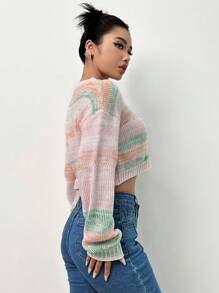 SHEIN Unity 太空染色落肩短款针织套头衫秋冬毛衣 - 彩色 - 查看 6