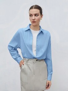 BizChic Drop Shoulder Solid Shirt - Baby Blue - View 5