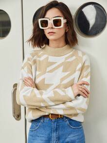 BizChic Houndstooth Pattern Raglan Sleeve Sweater - Multicolor - View 6