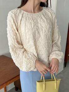 FRIFUL Solid Bishop Sleeve Tee - Beige - View 10