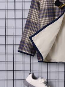 SHEIN 男大童格紋雙口袋插肩袖連帽粗呢大衣 - 彩色 - 查看 4