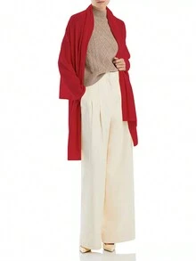 Solid Cashmere Blend Gift Cape Cardigan - Red - View 3