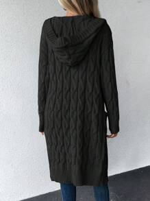 SHEIN Essnce 雙口袋落肩袖連帽開襟開衫 - 黑色 - 查看 2