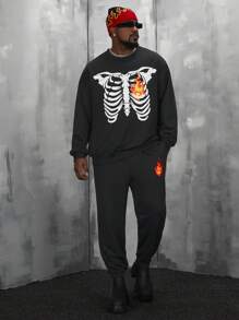 Manfinity VCAY Men Plus Skull Print Sweatshirt & Sweatpants