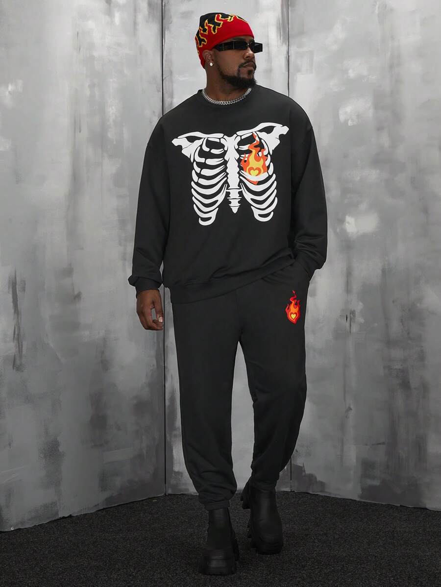 Manfinity VCAY Men Plus Skull Print Sweatshirt & Sweatpants