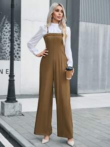 GENKIRA Solid Wide Leg Overall Jumpsuit Without Blouse - Brown - View 3