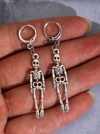 Goth 1pair Funky Zinc Alloy Skeleton Drop Earrings For Women For Daily Decoration