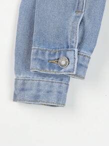 Baby Boy Bear Patched Detail Denim Jacket - Medium Wash - View 8