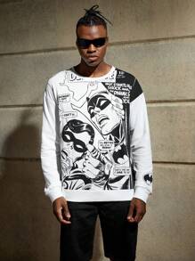 ROMWE MEN Batman X ROMWE Guys Figure Graphic Sweatshirt - White - View 1