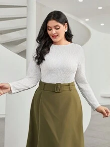 Mulvari Plus Solid Round Neck Textured Tee - White - View 5