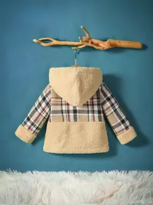Baby Boy Plaid Print Hooded Teddy Coat - Multicolor - View 2