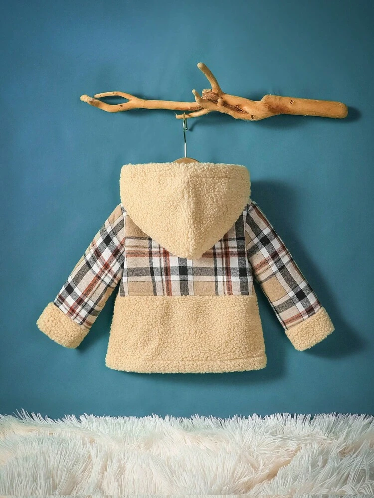 Baby Boy Plaid Print Hooded Teddy Coat