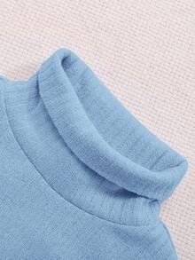 SHEIN 3pcs Set Baby Girl Simple Solid Color & Striped Knit Turtleneck T-Shirts - Multicolor - View 6