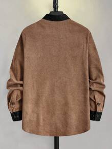 GENTILAND Nam Chi tiết Patched thư Cổ áo tương phản Túi có nắp Vải to sợi Áo sơ mi Without Tee - màu nâu - Xem 2