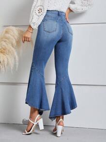 SHEIN LUNE Asymmetrical Raw Hem Flare Leg Jeans