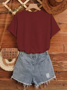 SHEIN LUNE Sun & Moon Print Tee LIVE BY THE SUN SUN AND MOON - Red - View 2