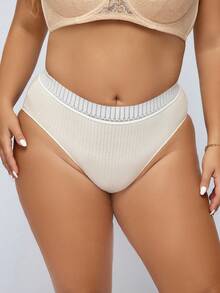 Plus Striped Tape Waist Panty - Apricot - View 5