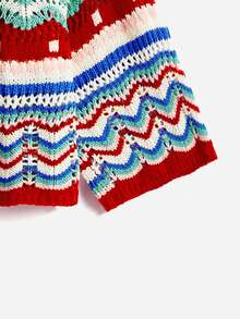 Flirla 加條紋圖案挑窿針織落肩毛衣 - 彩色 - 查看 4