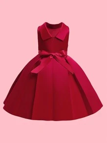Girls' Star & Glitter Detail Red And Golden Princess Party Dress With Fluffy - Red - View 2
