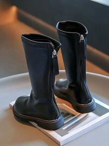 Autumn And Winter New High-top Children's Boots For Girls, With Thick-soles, Flat Heels, And Buckles - Black - View 3