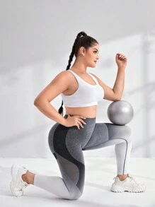 SHEIN Sport Studio Plus Ombre Hollow Out Wideband Waist Sports Leggings