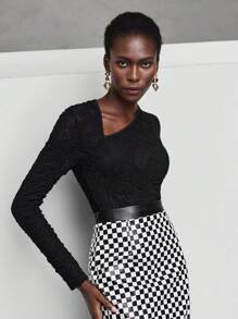 Maija Asymmetrical Neck Solid Crop Top - Black - View 1